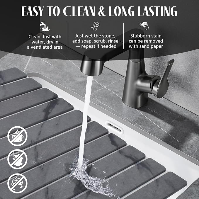 Large Stone Dish Drying Mats for Kitchen Counter, Quick Dry Collapsible Dish - Image 3