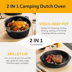 Velaze 10QT Camping Dutch Oven, Pre-Seasoned Cast Iron Camp Dutch Oven Pot - Image 3