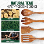 Bkiok Wooden Spoons for Cooking, Natural Teak Wood Kitchen Utensils Set for - Image 2