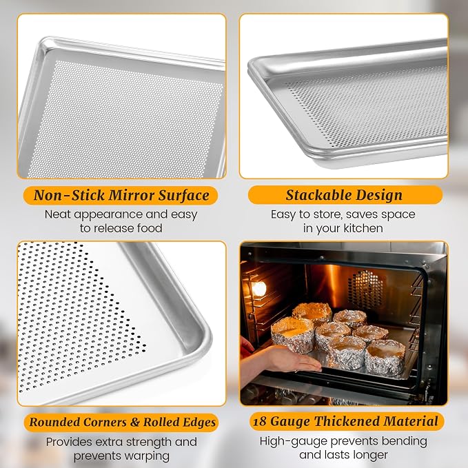 12 Pack Full Size Aluminum Perforated Baking Sheet Pan, Restaurant & Kitchen - Image 3