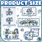 Fanfanwin 10 Pcs Chinoiserie Blue White Hydrangea Kitchen Decor Set Blue and - Image 3