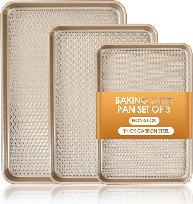 Baking Sheet Pan Set of 3, Nonstick Carbon Steel Cookie Sheets by Deedro