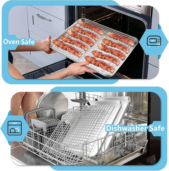 TeamFar Cookies Sheet with Rack, Non-Toxic & Heavy Duty, Dishwasher Safe - Image 7