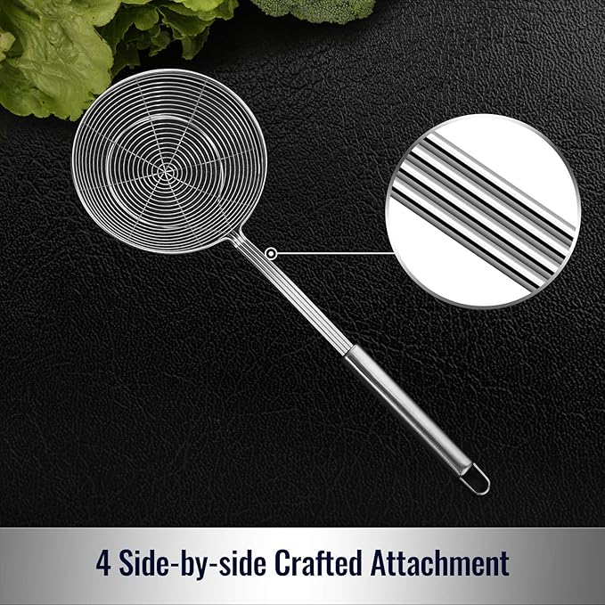 Hiware Solid Stainless Steel Spider Strainer Skimmer Ladle, Kitchen Utensils - Image 4