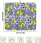 Lemon and Blue Tile Dish Drying Mat 16x18 Inch Absorbent Reversible Mexican - Image 2