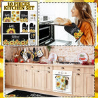 Fourluoo 10 Pcs Sunflower Kitchen Dish Towels Rugs Oven Mitts and Pot Holders - Image 2