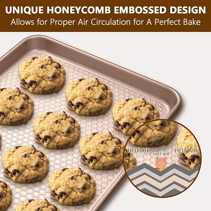 Wildone 2 Pack Half Sheet Baking Pans, Honeycomb Embossed Nonstick Baking Sheet - Image 4