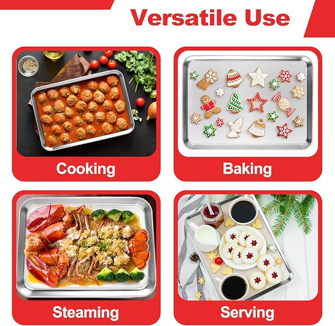 Baking Sheets for Oven, Stainless Steel Cookie Sheet Baking Pan Toaster Oven - Image 6