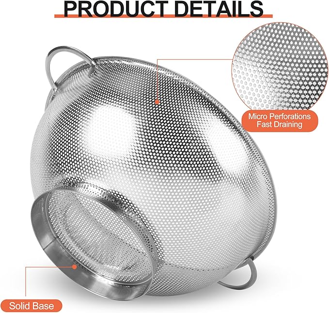 Kaishun Colander Stainless Steel 5-Quart, Strainer - Image 3