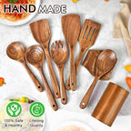 Wooden Spoons for Cooking, Comfortable Grip Wooden Cooking Utensils Set - Image 8