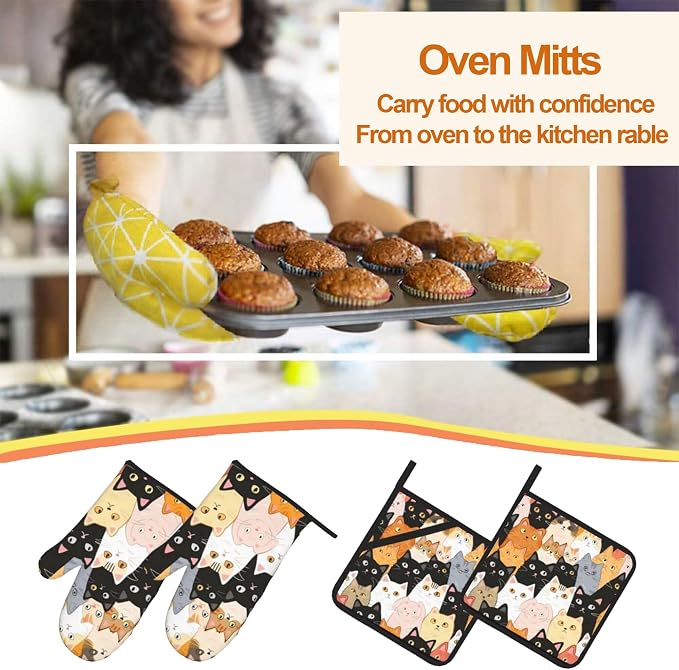 Cute Cats Oven Mitts with Matching Potholders - Image 7