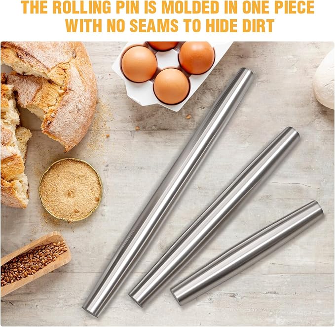 Smooth Stainless Steel Rolling Pin - Image 5