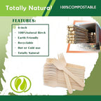 Disposable Wooden Forks -Pack of 100, 6.5" Length-Biodegradable, Natural Wooden - Image 6