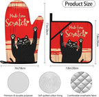 Funny Cat Oven Mitts and Pot Holders Sets Red Black Kitchen Decor Cute Cat - Image 4
