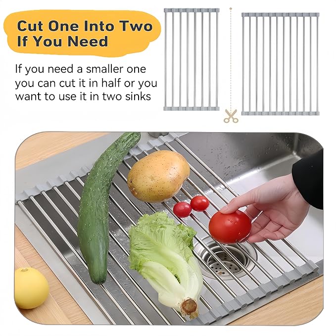 Roll Up Dish Drying Rack, 19.7" x 15.8" Over The Sink Dish Drying Rack - Image 4