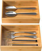 VeyFey Silverware Tray for Drawer, Stackable Kitchen Bamboo Drawer Organizer 9" - Image 7