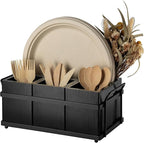 PTSTING Silverware Caddy Black Wood Silverware Holder Paper Plate Dispenser by PTSTING