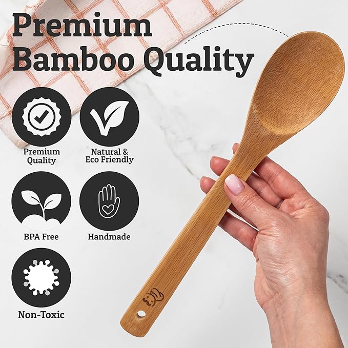 PriorityChef Wooden Spoons for Cooking, Non-Toxic Wooden Utensil Set - Image 4