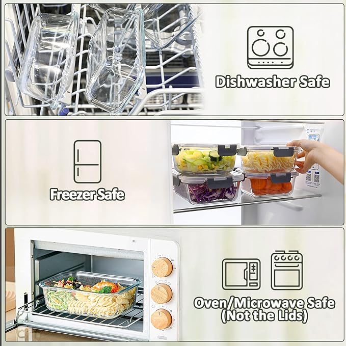 Glass Meal Prep Containers, Glass Food Storage Containers, Airtight lunch - Image 4