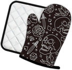 Skull Head with Rose Oven Mitts and Pot Holders Kitchen Cooking Gloves 2 Pcs - Image 2