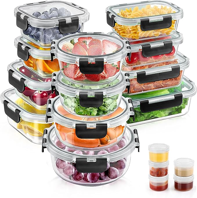 34pcs Glass Food Storage Containers by AMALEKO