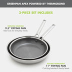 GreenPan Hybrid 9.5” & 11” Nonstick Stainless Steel Frying Pan Set, APEX - Image 5