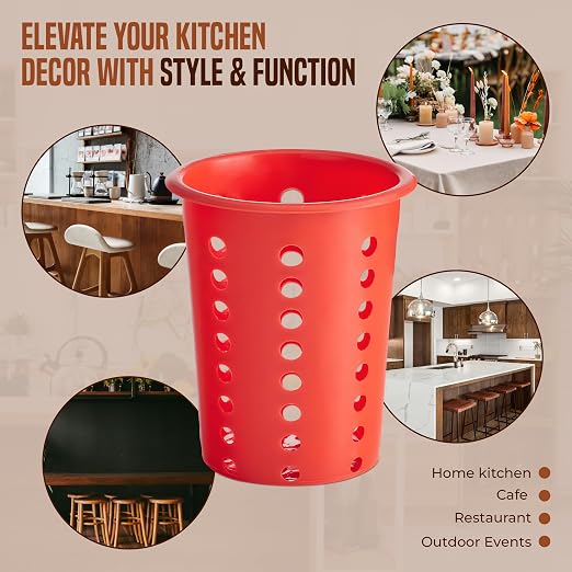 OCS Parts Perforated Utensil Drying Cups | Red | Plastic Flatware Holder - Image 6