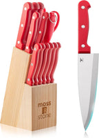 Moss & Stone 14 Pcs Knife Block Set Stainless Steel, Premium Forged Kitchen by Mossstone