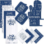 12 Pcs Farmhouse Kitchen Oven Mitts and Pot Holders Decor Sets 4 Blue Kitchen by Bencailor