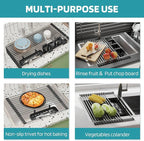 Black Expandable Roll Up Dish Drying Rack Up to 22.8''with 2 Storage Baskets - Image 5