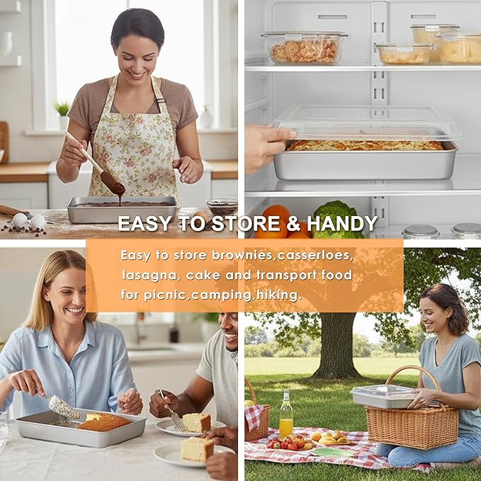 E-far Small Baking Pan with Lid, 9.4”x 7” x 2” Stainless Steel Rectangle Sheet - Image 5