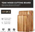2 Pack Teak Wood Cutting Board Set Non Slip Over Sink Charcuterie Board Serving - Image 2