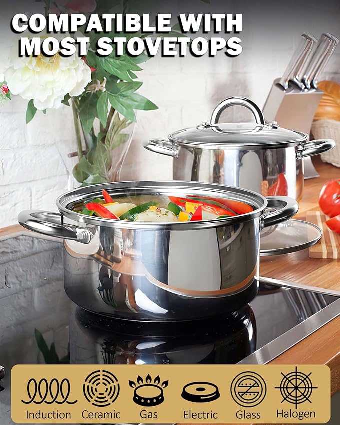 Cook N Home Stockpot with Lid, Basics Stainless Steel Soup Pot - Image 3
