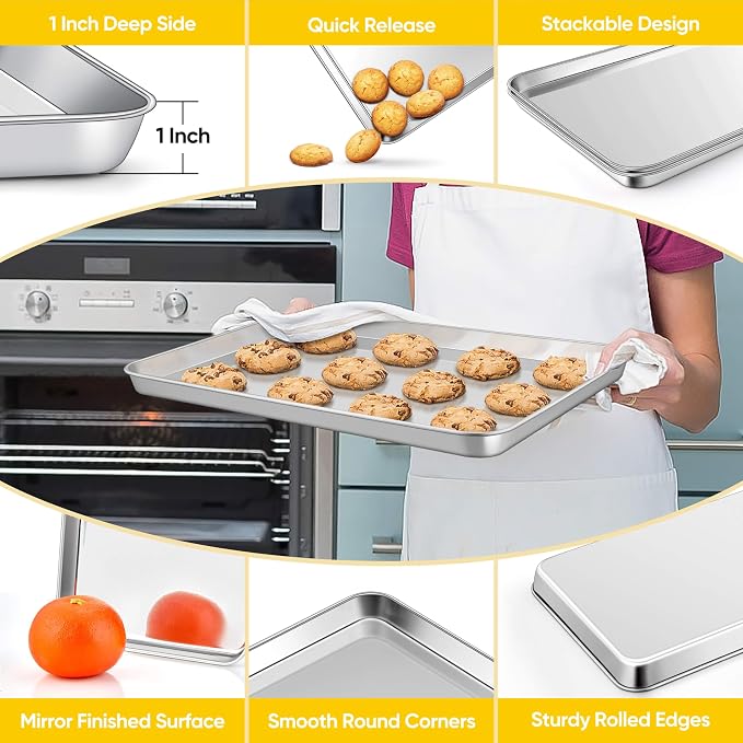 Homikit 1 Pack Baking Sheet, 16x12 Inch Stainless Steel Cookie Tray Set - Image 3