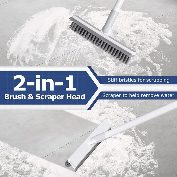 IVYROLL Grout Brush with Long Handle, Floor Cleaning Scrubber with Stiff - Image 2