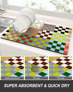 Rnivvi Dish Drying Mat for Kitchen Counter, 12 x 19" Cute Checkered Absorbent - Image 3