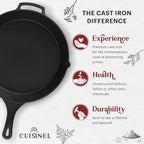 Cuisinel 15" Cast Iron Skillet + Glass Lid Cover + Pan Scraper + Heat-Resistant - Image 2