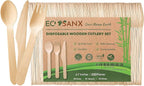 ECOSANX® 200 PCs Disposable Wooden Cutlery set 6.5" Splinter Free Compostable by ECOSANX