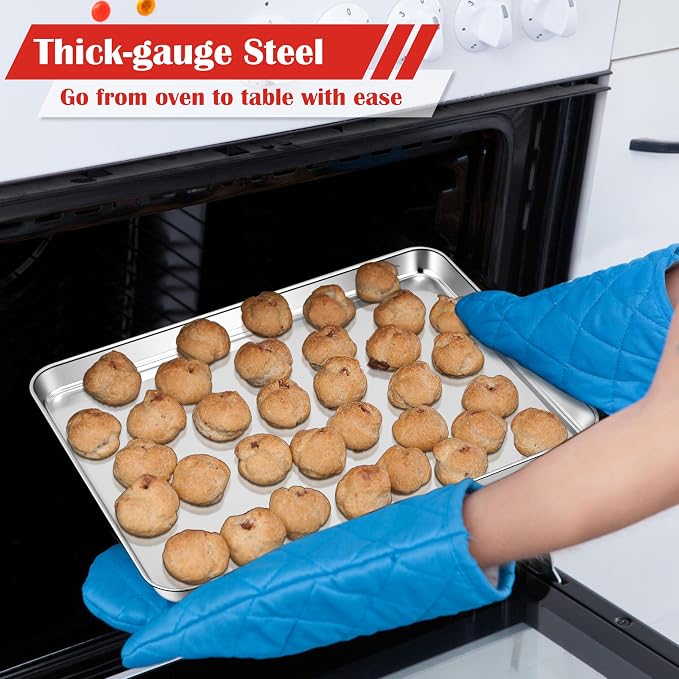 E-far Cookie Sheets Set of 4, 18”x13” Stainless Steel Baking Sheet Pans - Image 3