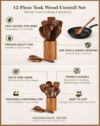 12-Piece Natural Teak Wood Utensil Set - Image 6