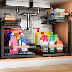 Under Sink Organizer, 2 Pack 2 Tier Under Sink Organizers and Storage, Slide by FAMIDGE