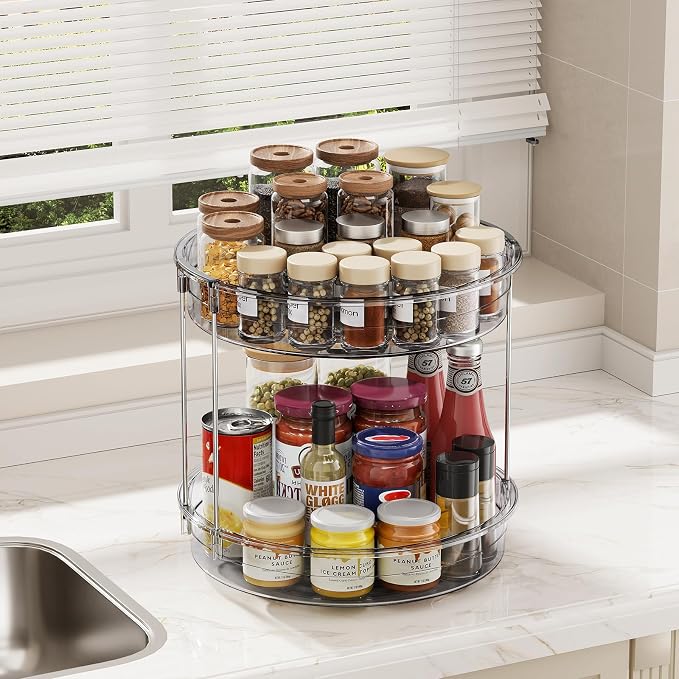 LAMU 2 Pack 2 Tier Lazy Susan Turntable Organizer 12'' Rotating Spice Rack - Image 7