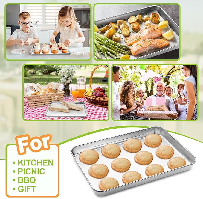 CEKEE Stainless Steel Baking Sheet Set of 4, Large Baking Pan & Cookie Sheet & - Image 6