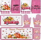 Fanfanwin 10 Pcs Thanksgiving Pumpkin Kitchen Decor Set Pink Kitchen Towels Pot by Fanfanwin