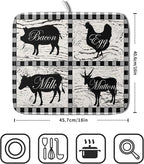Farmhouse Animal Dish Drying Mat Buffalo Plaid Drainer Rack Mats Fast Dry - Image 2