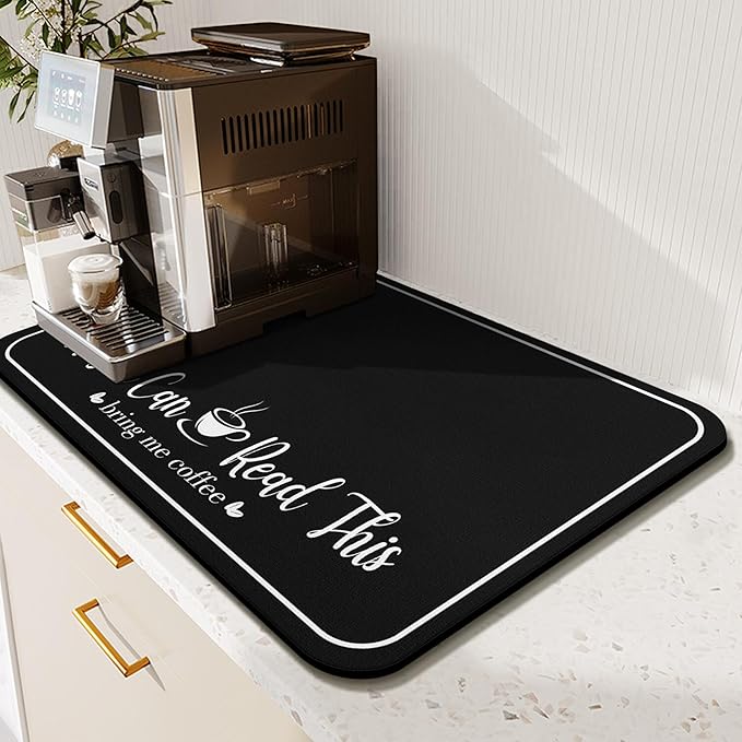 Coffee Bar Mat for Countertops 31.5inx17in, Absorbent Hide Stain Anti-Slip Cafe by Kuyig+Home