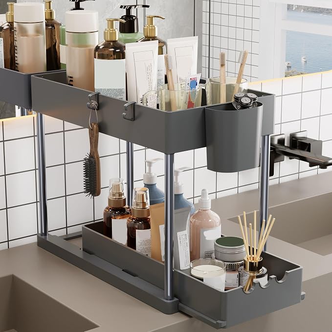 2 Pack Under Sink Organizers and Storage, 2-Tier Sliding Cabinet Organizer - Image 5