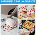 Cherry Oven Mitts and Pot Holders Sets Heat Resistant 4Pcs White Flower - Image 6