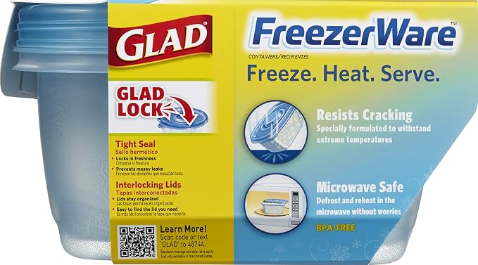 Glad Gladware Freezerware Food Storage Containers, Large Rectangle Holds 64 - Image 2