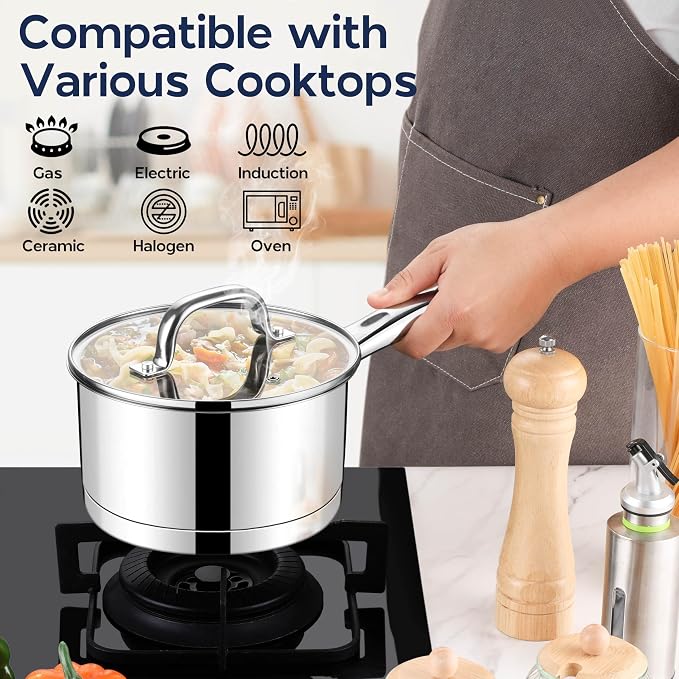 LIANYU Stainless Steel Saucepan Set of 2, 1QT & 3QT Sauce Pan - Image 4